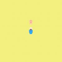 screenshot of game "eid", yellow background, two figures in the middle (human and pig)