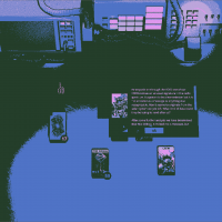 screenshot of game "xenograft", purple background and black cards