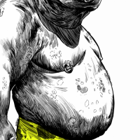 black and white illustration of a rhino