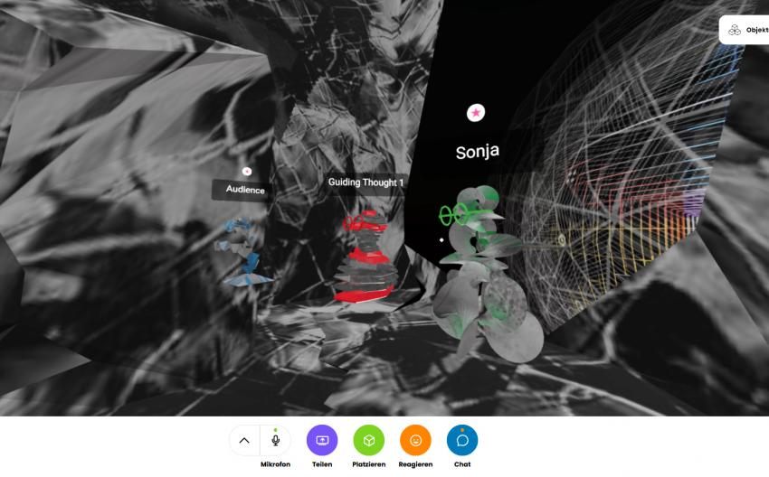 Abstrakte Avatare in einem abstrakten digitalenRaum 