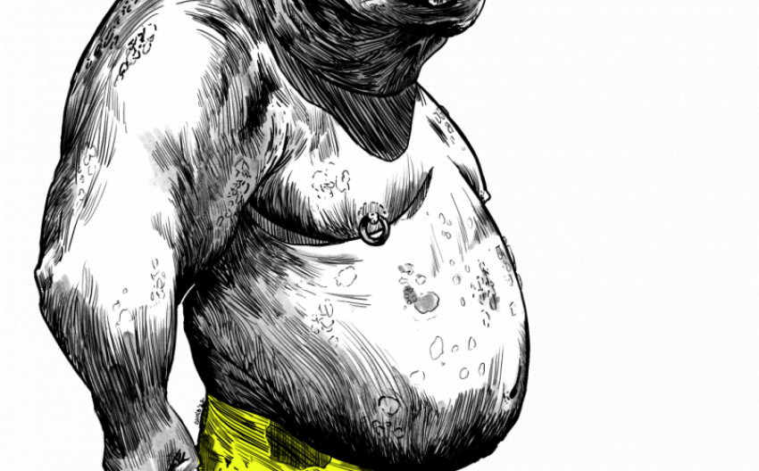 black and white illustration of a rhino